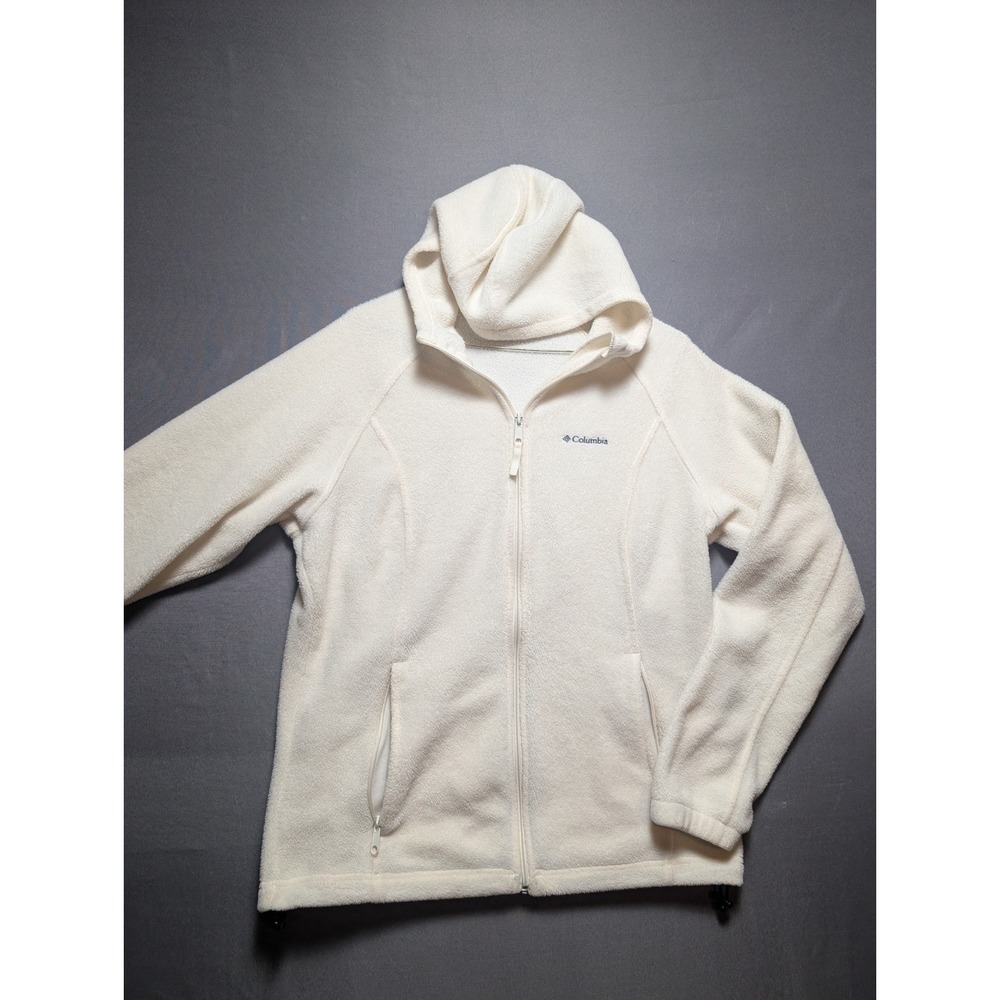 Columbia Benton Springs II Fleece Jacket Womens Large Beige Hooded Full Zip